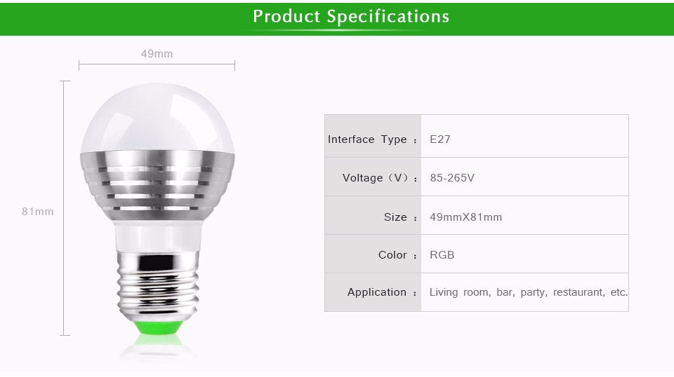 Ampoule 16 Couleurs Atmosphere LED E27 5W 110V avec télécommande