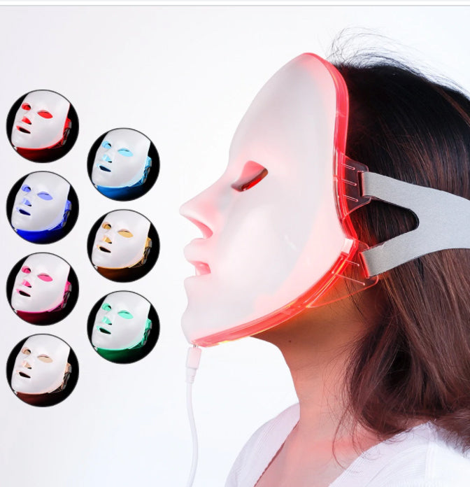 Masque facial LED  7 couleurs Photon Thérapie Anti-Acné- Élimination des rides - Rajeunissement, Raffermissement de la peau du visage