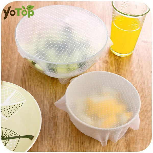 LOT de 4 couvercles en silicone réutilisables pour conserver vos aliments