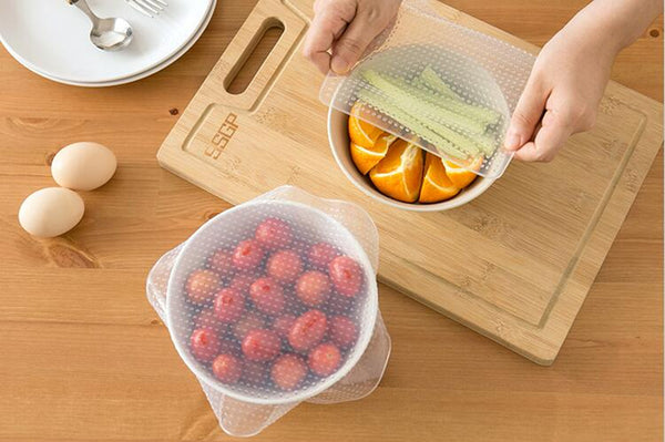 LOT de 4 couvercles en silicone réutilisables pour conserver vos aliments