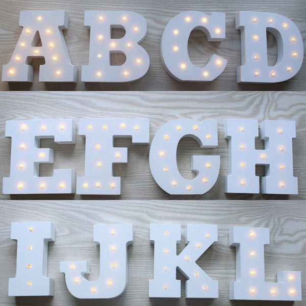 Lettre Alphabet en Bois Blanc - Led blanc chaud - Livraison gratuite