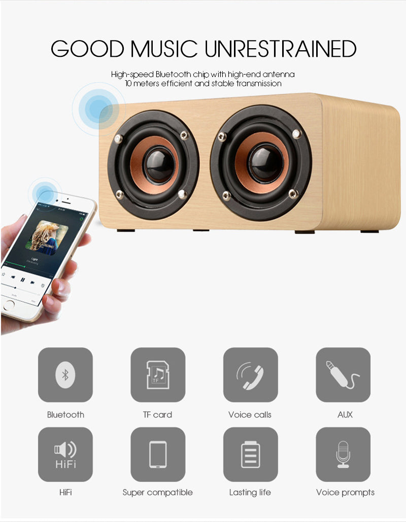 Enceinte portable en bois sans fil bluetooth HiFi pour iPhone, smartphone, ipad, android