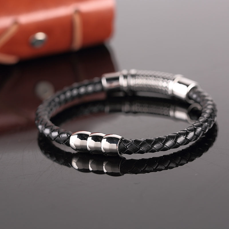 Bracelets en Cuir véritable 6mm  -  Fermoir  Magnétique - Acier Inoxydable
