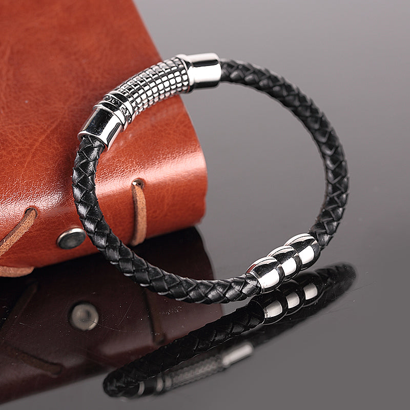 Bracelets en Cuir véritable 6mm  -  Fermoir  Magnétique - Acier Inoxydable