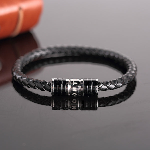 Beau bracelet en cuir tressé  6mm - Fermoir magnétique Mont en Acier Inoxydable