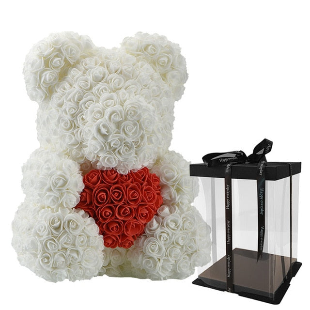 40cm ourson composé de Roses Artificielles - Cadeaux - Mariage - Fête - Fleurs